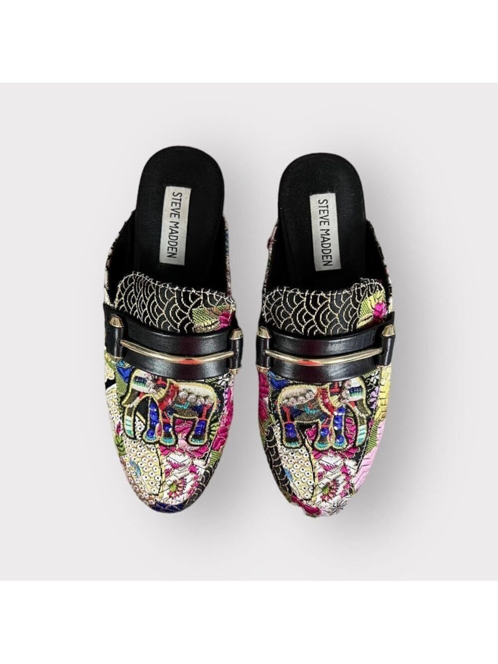Steve Madden Womens 5.5 Kera Elephant Mules Embellished Flat Slip On Loafers - Picture 2 of 5
